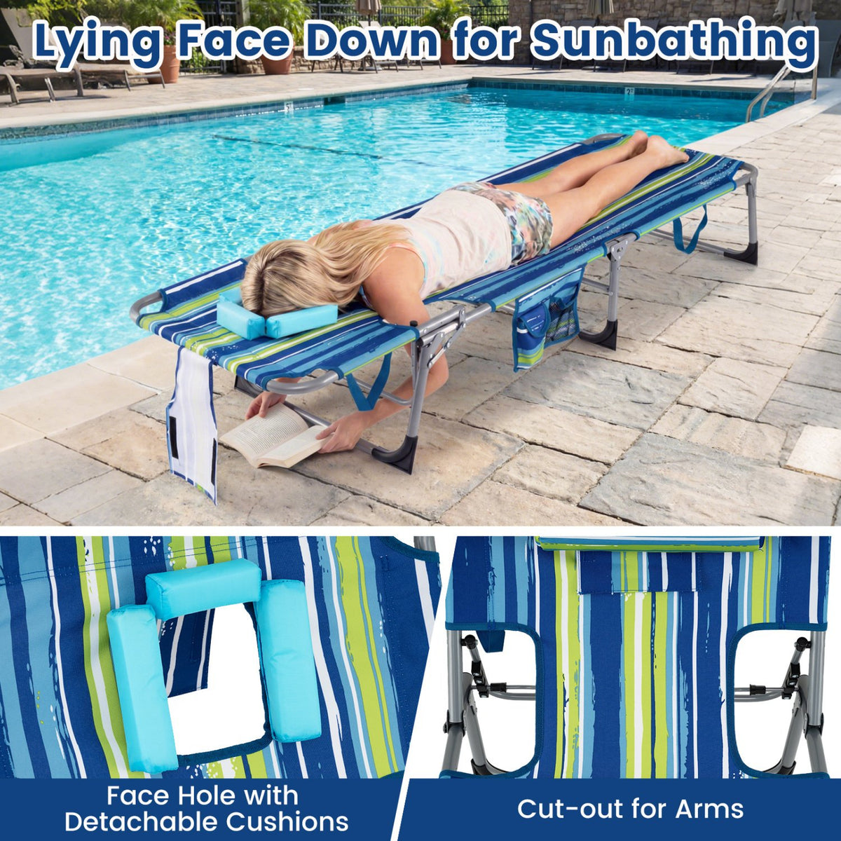 Set of 2 Tanning Chair Portable Chaise Lounge Chair with 4-Position Adjustable Backrest-Turquoise view 8