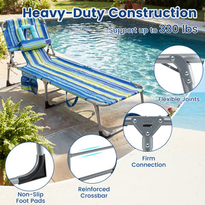 Set of 2 Tanning Chair Portable Chaise Lounge Chair with 4-Position Adjustable Backrest-Turquoise view 9