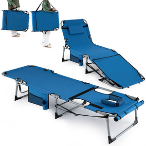 Set of 2 Tanning Chairs with Face Arm Holes Portable with 4-Level Backrest-Blue view 4