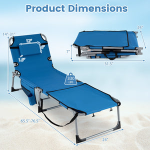 Set of 2 Tanning Chairs with Face Arm Holes Portable with 4-Level Backrest-Blue view 5