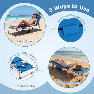Set of 2 Tanning Chairs with Face Arm Holes Portable with 4-Level Backrest-Blue view 7