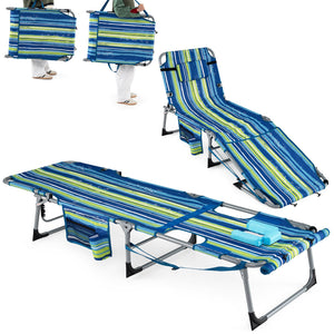 Set of 2 Tanning Chairs with Face Arm Holes Portable with 4-Level Backrest-Blue & Green view 4