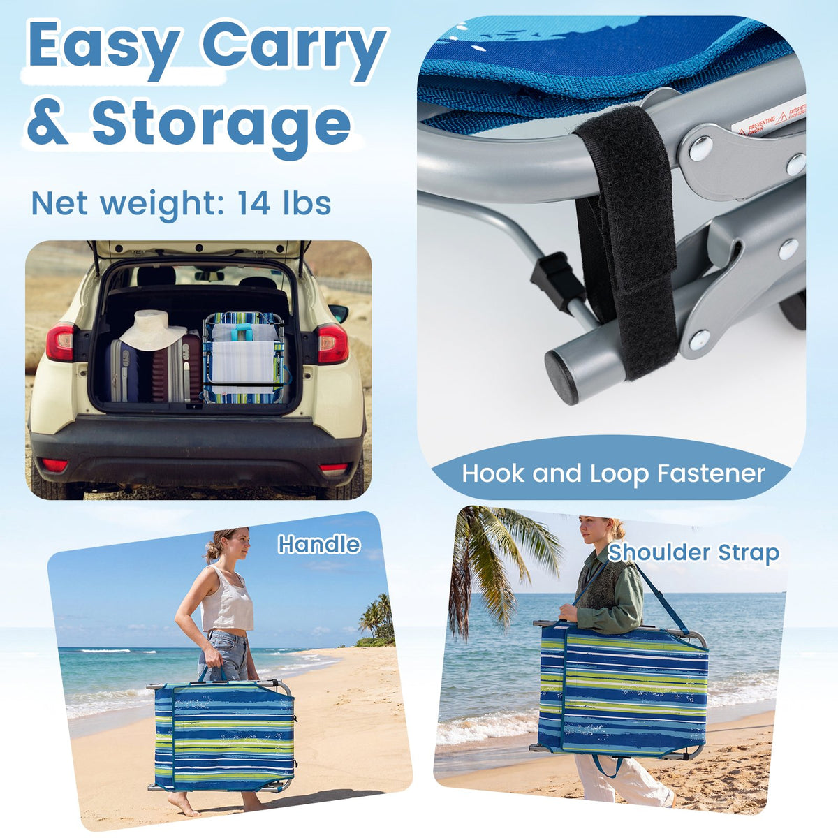Set of 2 Tanning Chairs with Face Arm Holes Portable with 4-Level Backrest-Blue & Green view 8
