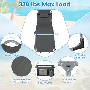 Set of 2 Tanning Chairs with Face Arm Holes Portable with 4-Level Backrest-Gray view 8