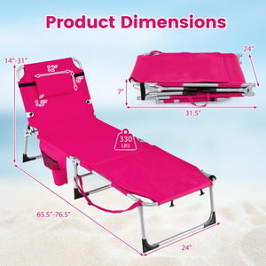 Set of 2 Tanning Chairs with Face Arm Holes Portable with 4-Level Backrest-Pink view 5