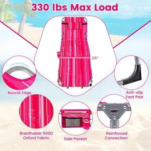 Set of 2 Tanning Chairs with Face Arm Holes Portable with 4-Level Backrest-Pink Strip view 8