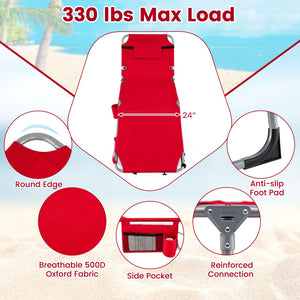 Set of 2 Tanning Chairs with Face Arm Holes Portable with 4-Level Backrest-Red view 8