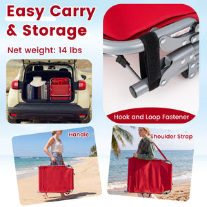 Set of 2 Tanning Chairs with Face Arm Holes Portable with 4-Level Backrest-Red view 9