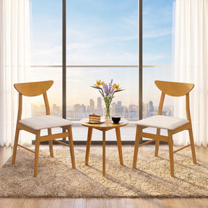 Set of 2 Upholstered Dining Chairs with Curved Backrest and Rubber Wood Frame-Natural view 2
