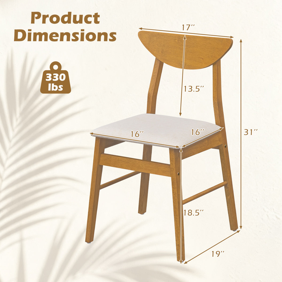 Set of 2 Upholstered Dining Chairs with Curved Backrest and Rubber Wood Frame-Natural view 4