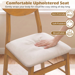 Set of 2 Upholstered Dining Chairs with Curved Backrest and Rubber Wood Frame-Natural view 6