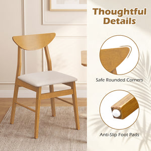 Set of 2 Upholstered Dining Chairs with Curved Backrest and Rubber Wood Frame-Natural view 8