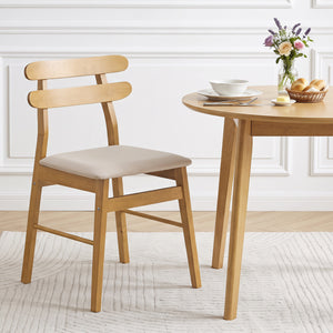 Set of 2 Upholstered Dining Chairs with Padded Seat and Solid Wood Legs-Natural view 2