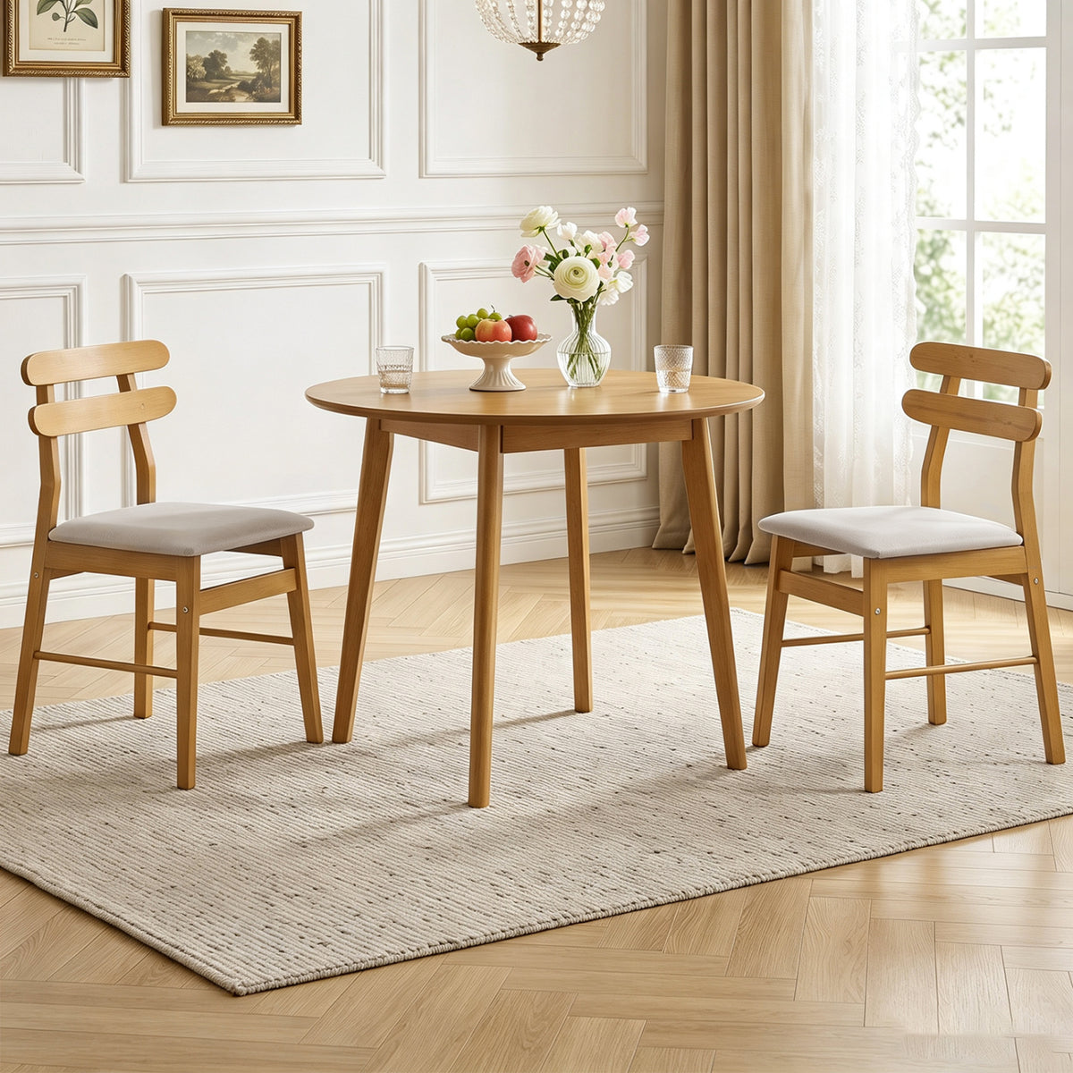 Set of 2 Upholstered Dining Chairs with Padded Seat and Solid Wood Legs-Natural view 3