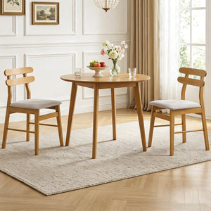 Set of 2 Upholstered Dining Chairs with Padded Seat and Solid Wood Legs-Natural view 3