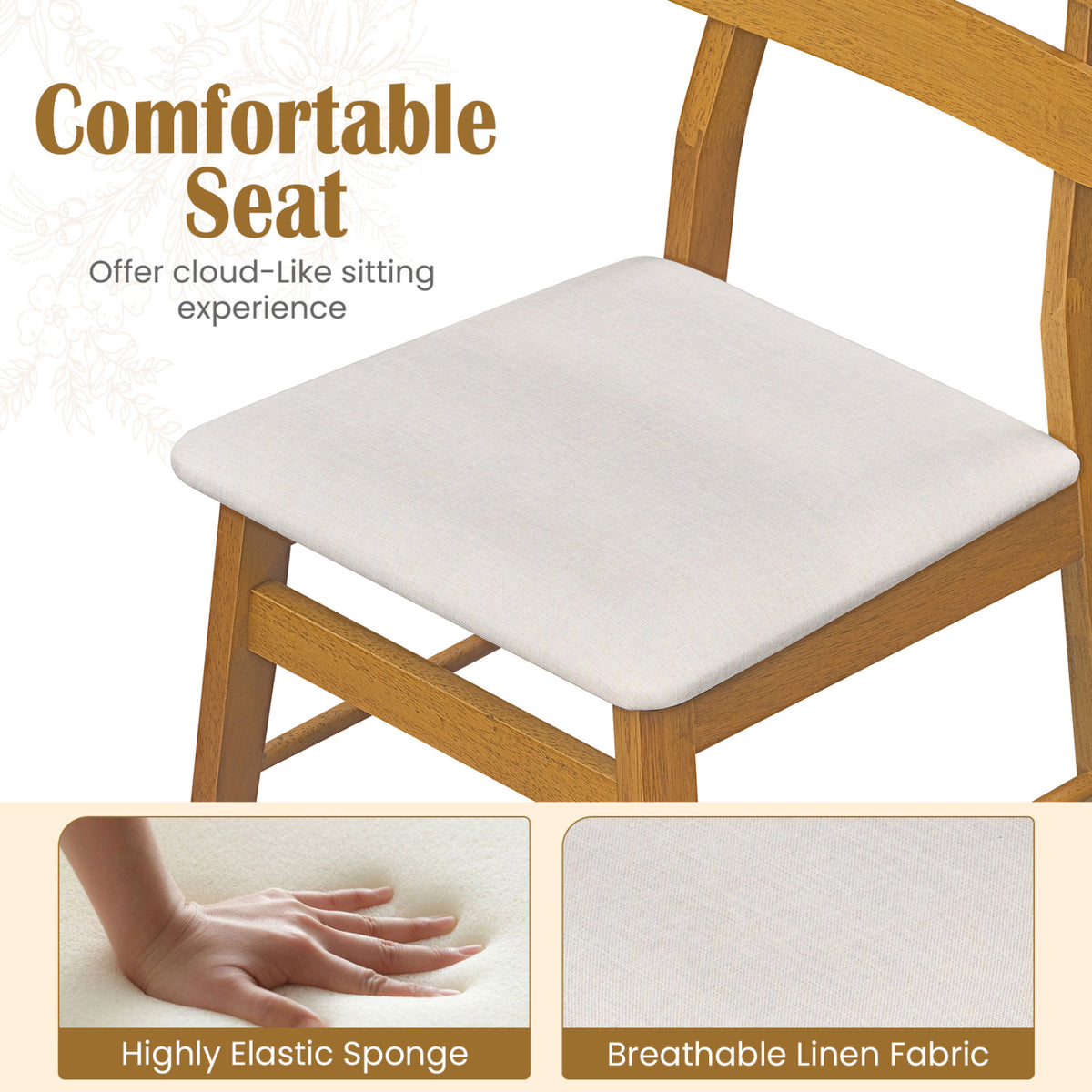 Set of 2 Upholstered Dining Chairs with Padded Seat and Solid Wood Legs-Natural view 7