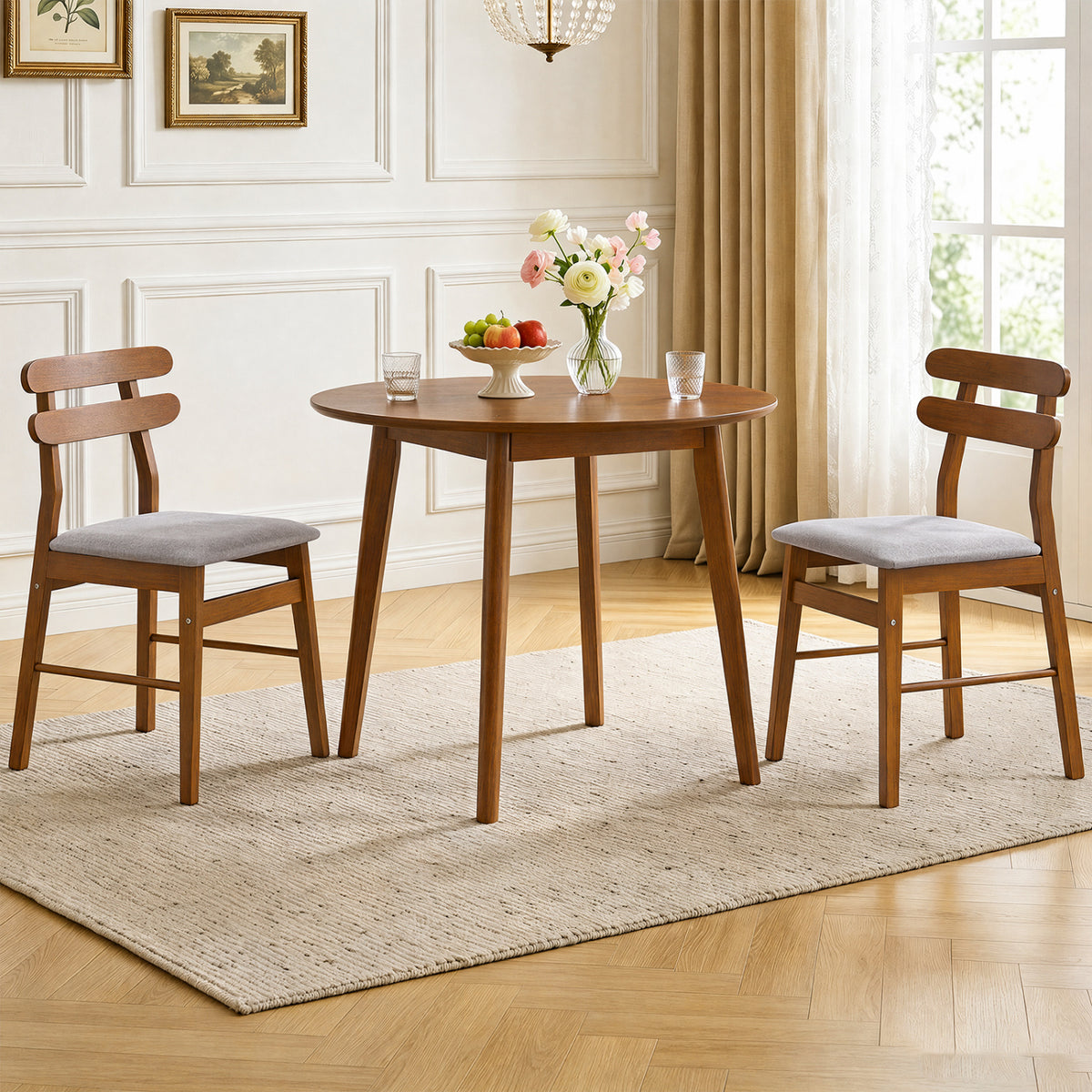 Set of 2 Upholstered Dining Chairs with Padded Seat and Solid Wood Legs-Walnut view 3