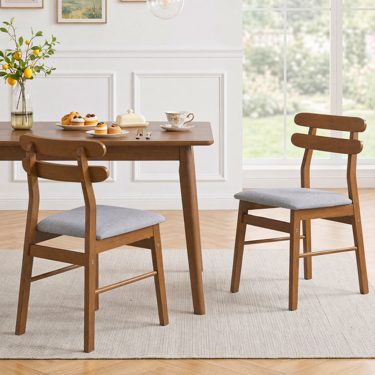 Set of 2 Upholstered Dining Chairs with Padded Seat and Solid Wood Legs-Walnut view 5