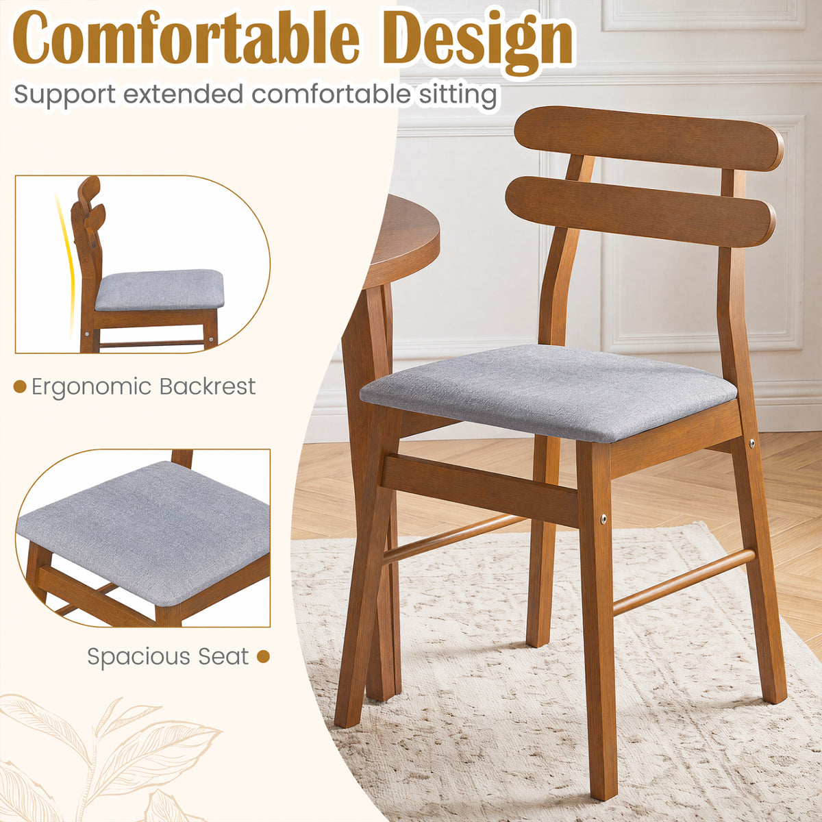Set of 2 Upholstered Dining Chairs with Padded Seat and Solid Wood Legs-Walnut view 8