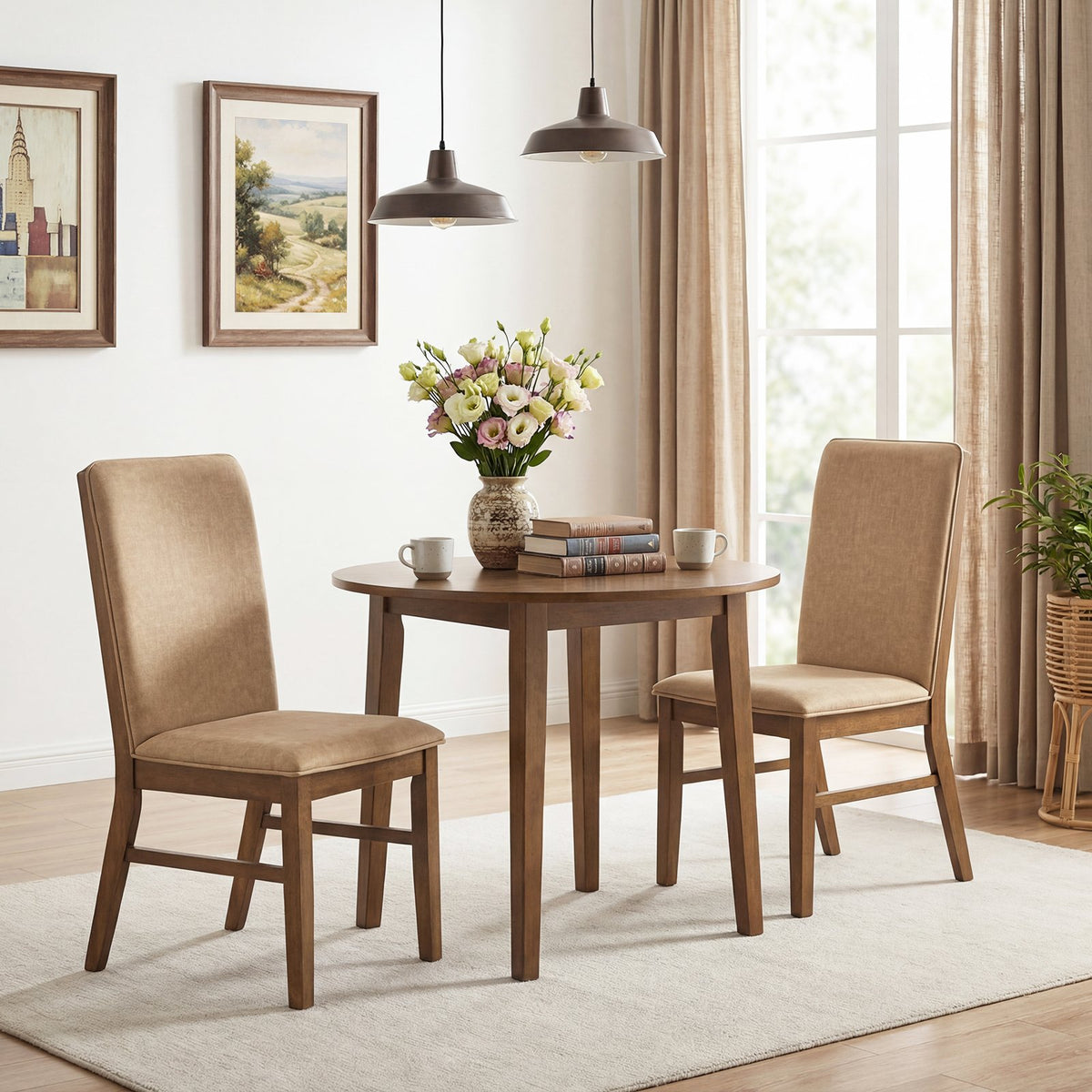 Set of 2 Upholstered Dining Chairs with Solid Rubber Wood Legs-Brown view 2
