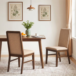 Set of 2 Upholstered Dining Chairs with Solid Rubber Wood Legs-Brown view 3