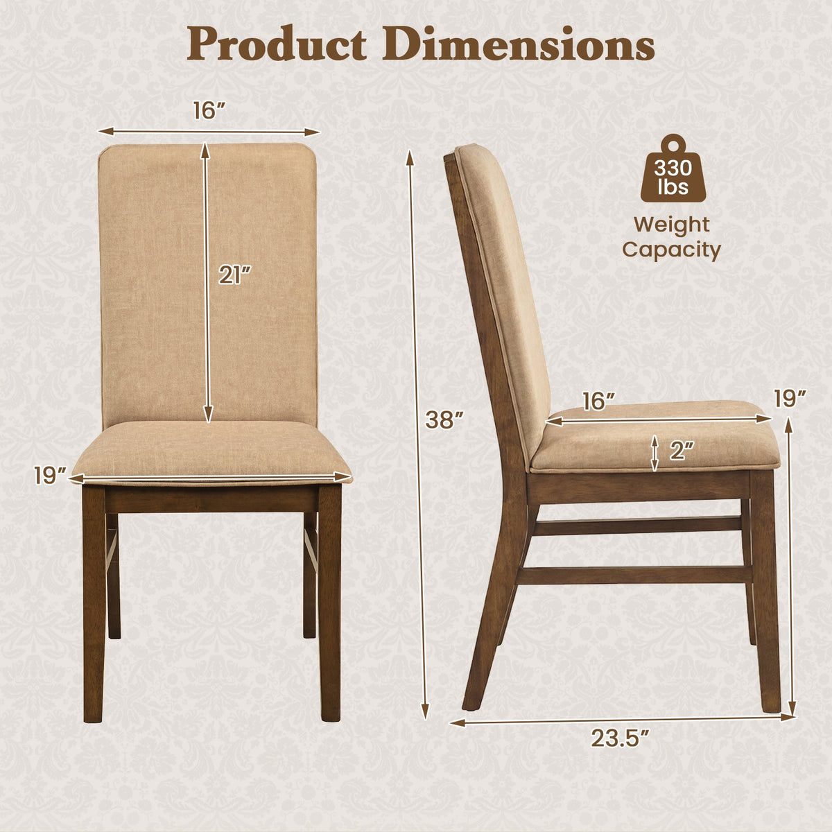 Set of 2 Upholstered Dining Chairs with Solid Rubber Wood Legs-Brown view 4