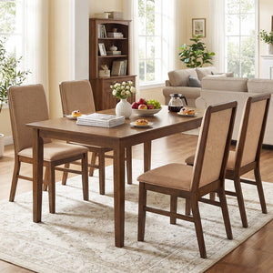 Set of 2 Upholstered Dining Chairs with Solid Rubber Wood Legs-Brown view 5