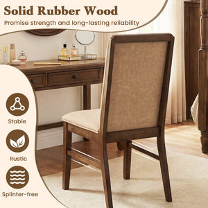 Set of 2 Upholstered Dining Chairs with Solid Rubber Wood Legs-Brown view 8