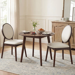 Set of 2 Upholstered Linen Fabric Kitchen Side Chairs with Padded Seat-Beige view 2