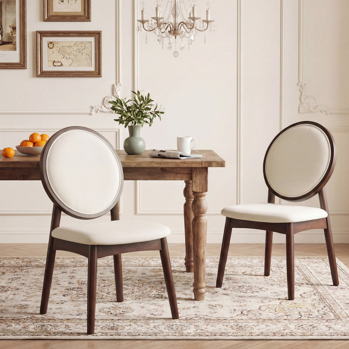 Set of 2 Upholstered Linen Fabric Kitchen Side Chairs with Padded Seat-Beige view 3