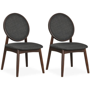 Set of 2 Upholstered Linen Fabric Kitchen Side Chairs with Padded Seat-Black