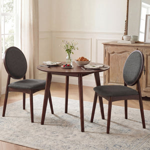 Set of 2 Upholstered Linen Fabric Kitchen Side Chairs with Padded Seat-Black view 2