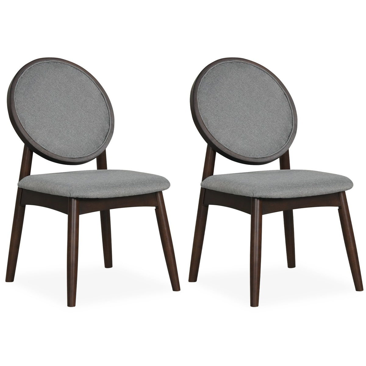 Set of 2 Upholstered Linen Fabric Kitchen Side Chairs with Padded Seat-Gray