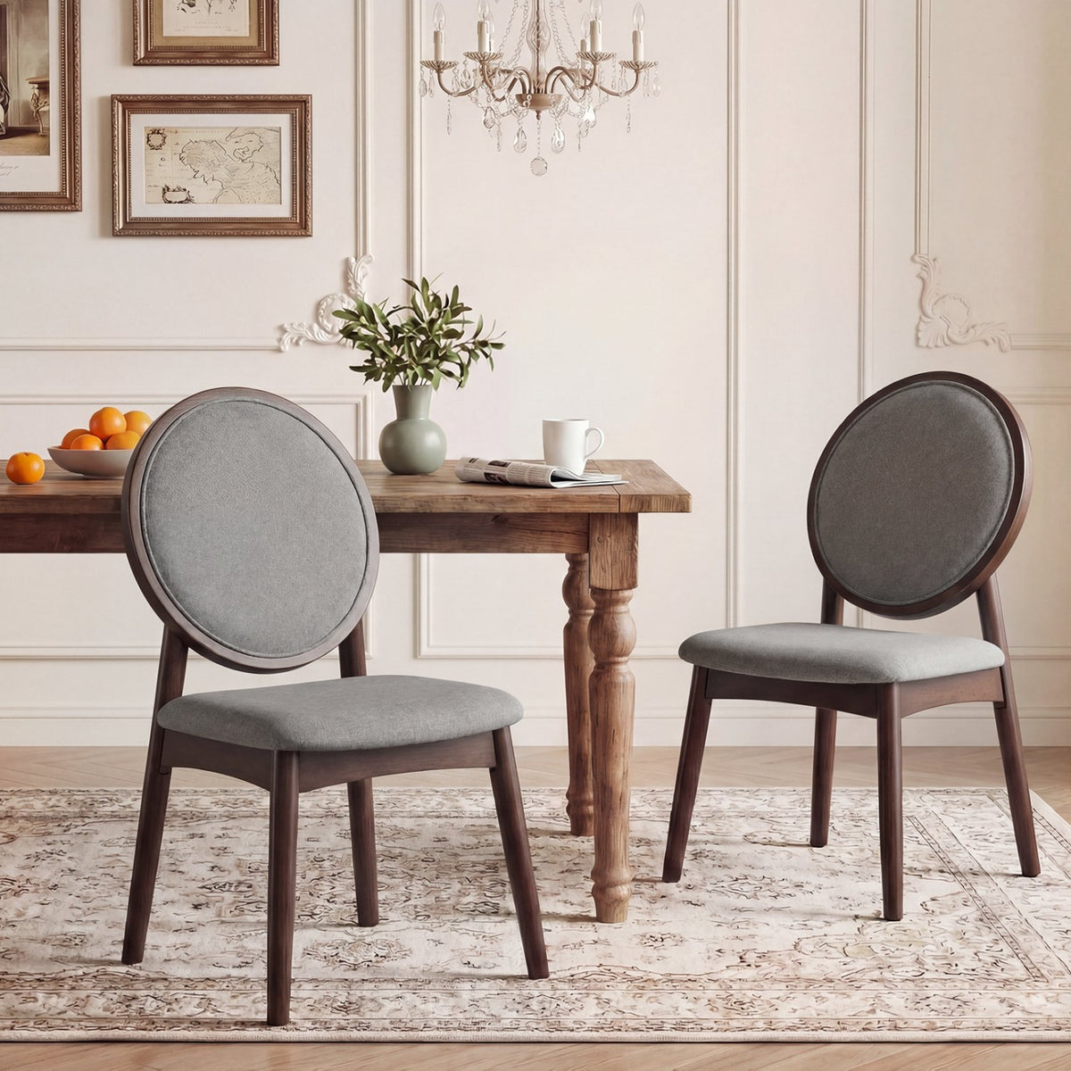 Set of 2 Upholstered Linen Fabric Kitchen Side Chairs with Padded Seat-Gray view 3