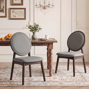 Set of 2 Upholstered Linen Fabric Kitchen Side Chairs with Padded Seat-Gray view 3