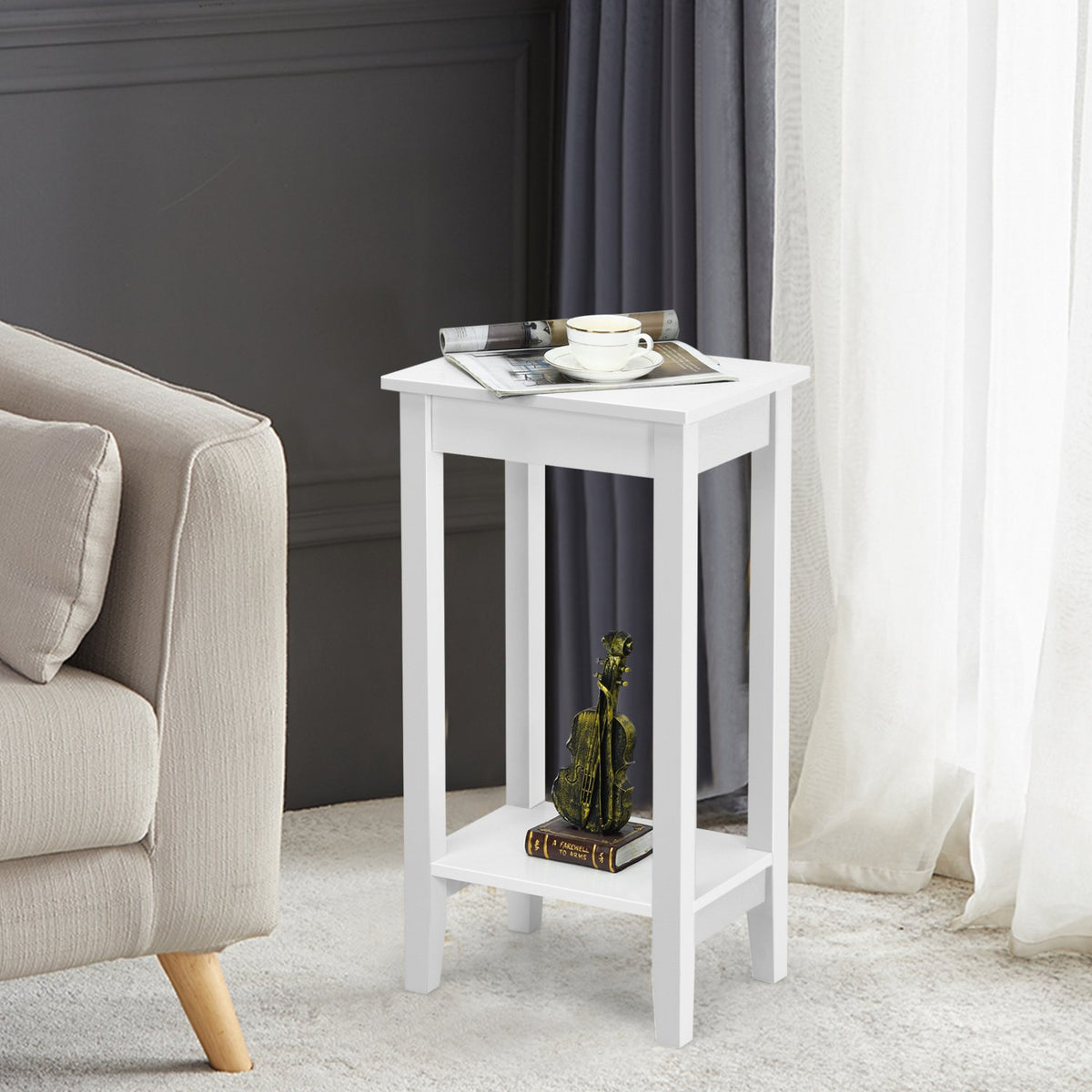 Set of 2 Versatile 2-Tier End Table with Storage Shelf-White view 2