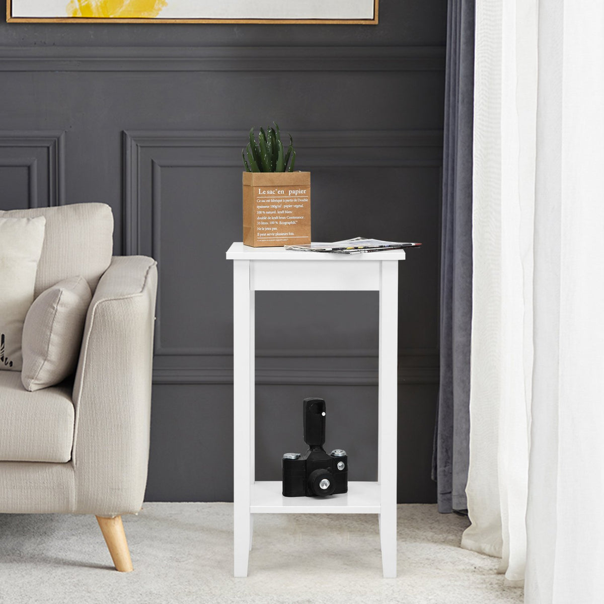Set of 2 Versatile 2-Tier End Table with Storage Shelf-White view 5