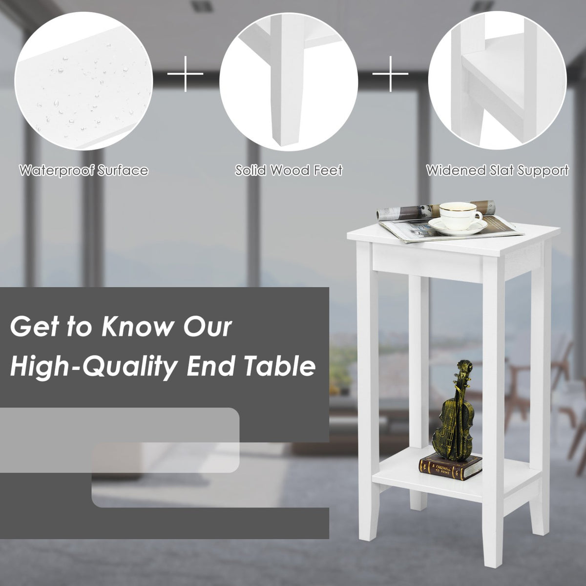 Set of 2 Versatile 2-Tier End Table with Storage Shelf-White view 6