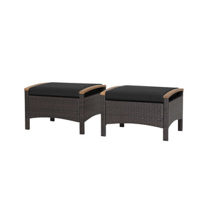 Set of 2 Wicker Patio Ottoman Fade-Resistant Foot Rest with Cushion-Black