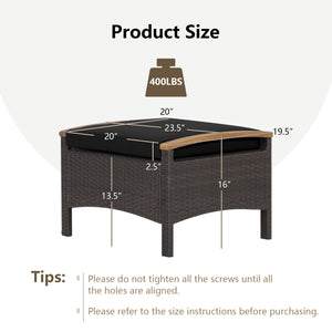 Set of 2 Wicker Patio Ottoman Fade-Resistant Foot Rest with Cushion-Black view 5