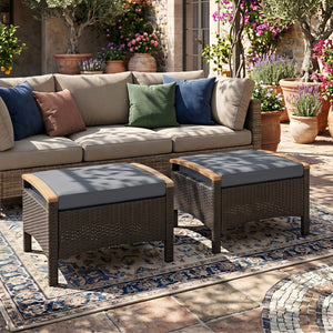 Set of 2 Wicker Patio Ottoman Fade-Resistant Foot Rest with Cushion-Gray view 2