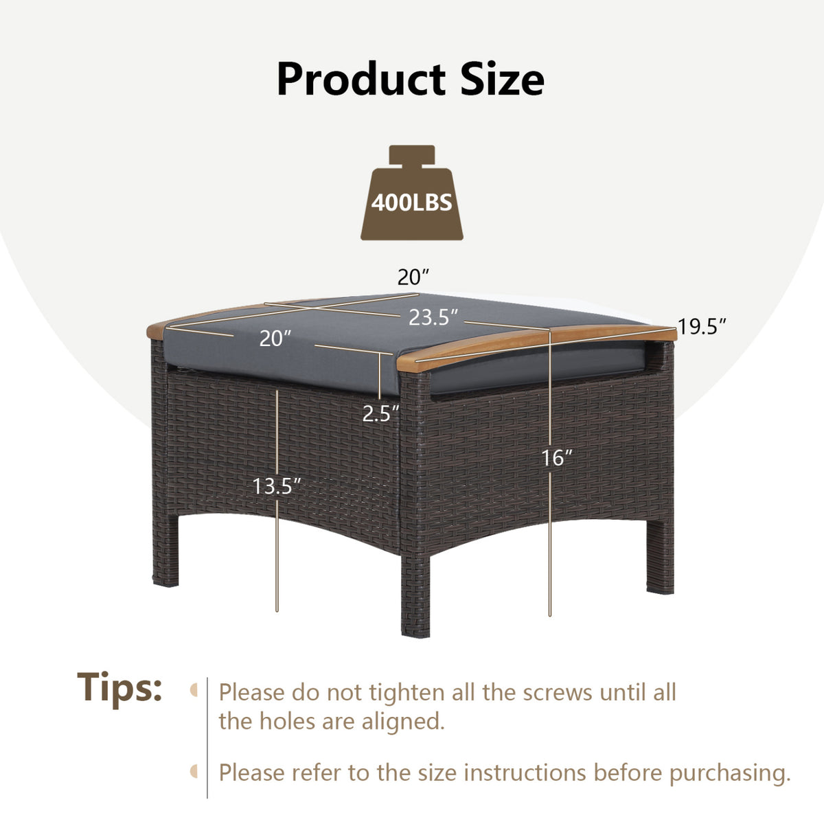Set of 2 Wicker Patio Ottoman Fade-Resistant Foot Rest with Cushion-Gray view 5