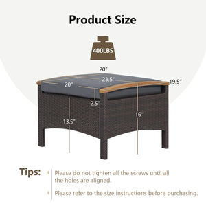 Set of 2 Wicker Patio Ottoman Fade-Resistant Foot Rest with Cushion-Gray view 5