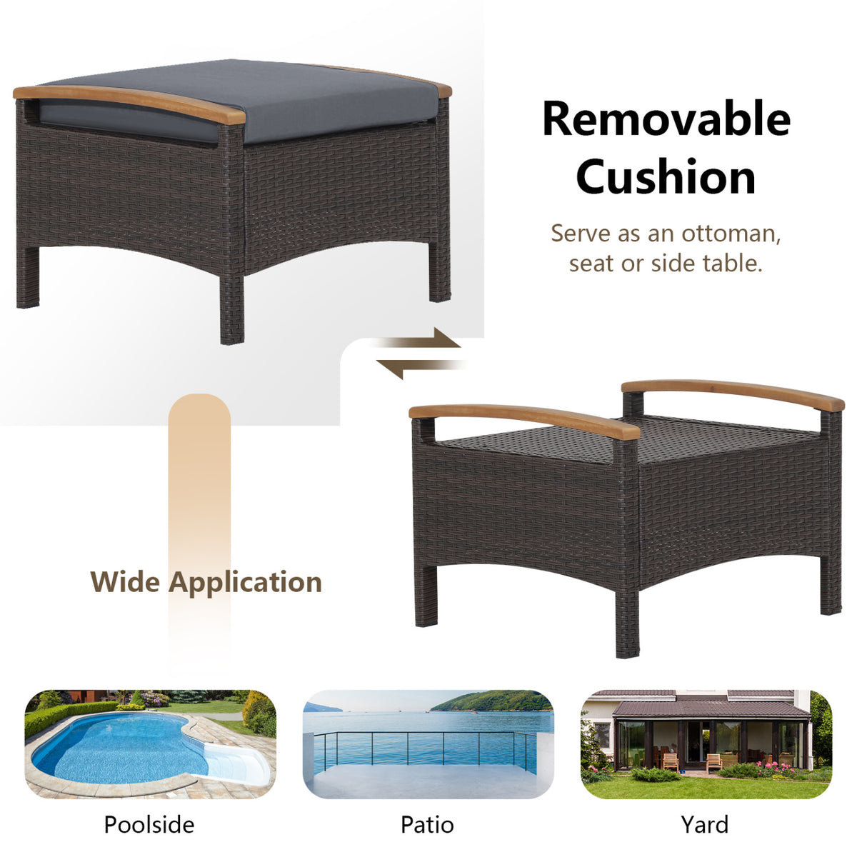 Set of 2 Wicker Patio Ottoman Fade-Resistant Foot Rest with Cushion-Gray view 6