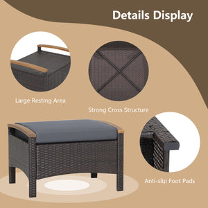 Set of 2 Wicker Patio Ottoman Fade-Resistant Foot Rest with Cushion-Gray view 9
