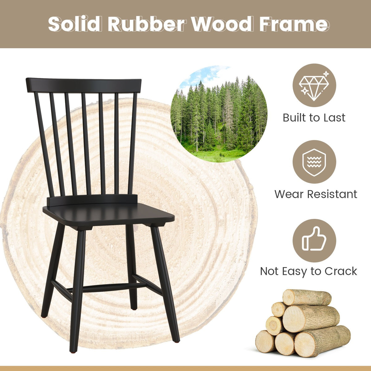 Set of 2 Windsor Dining Chairs with High Spindle Back-Black view 7