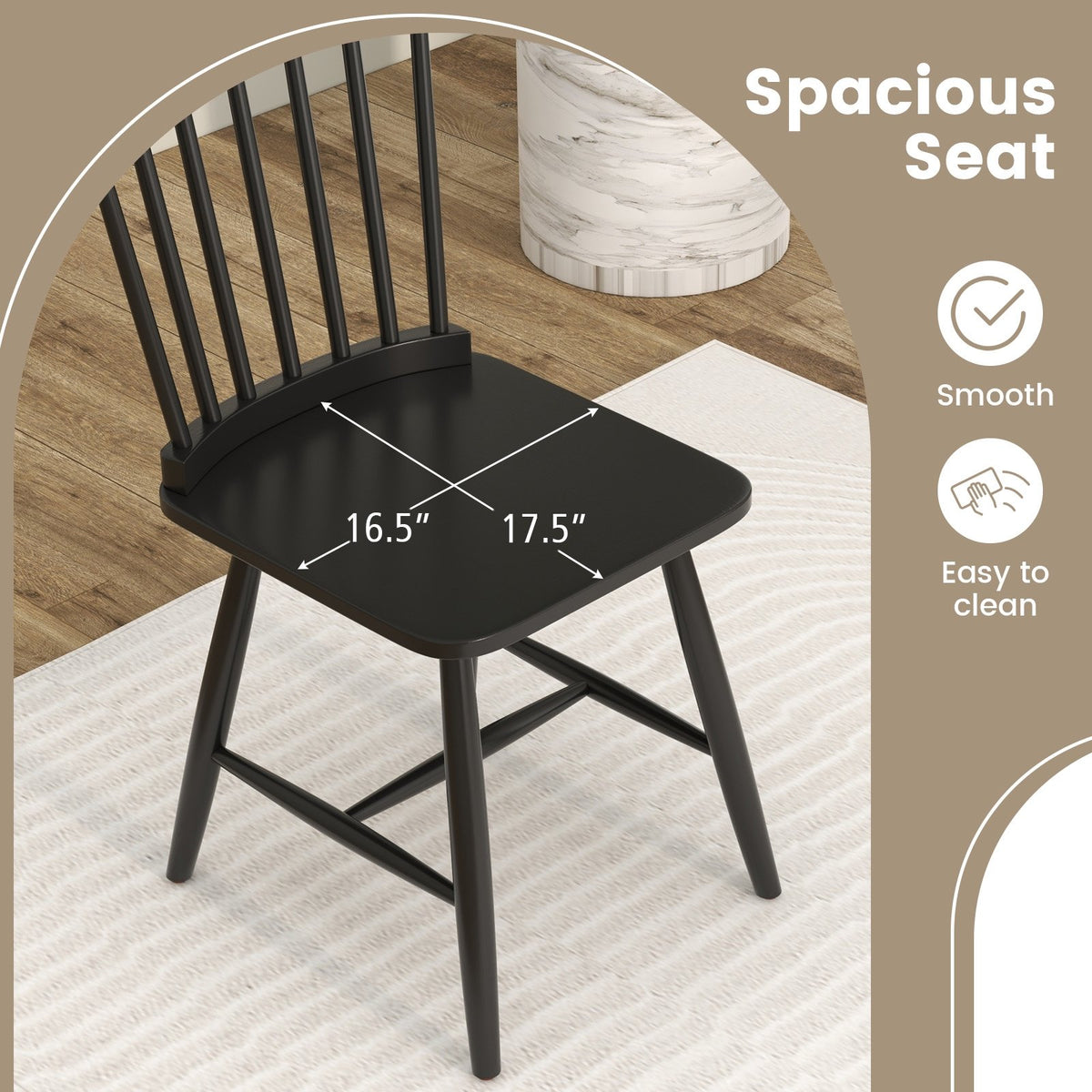 Set of 2 Windsor Dining Chairs with High Spindle Back-Black view 8