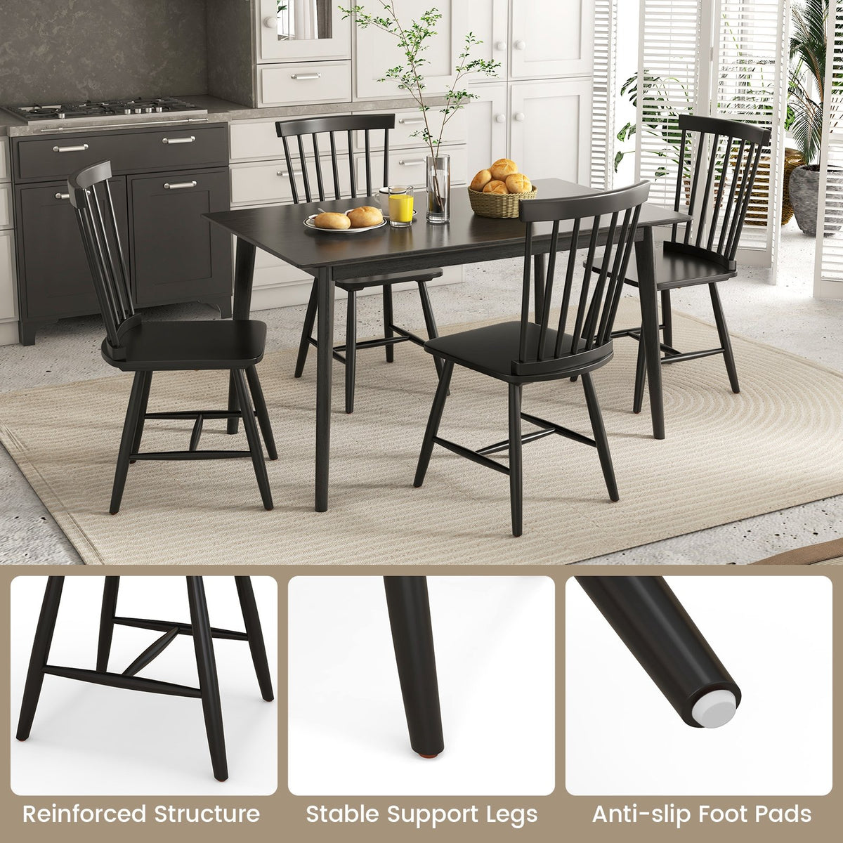 Set of 2 Windsor Dining Chairs with High Spindle Back-Black view 9