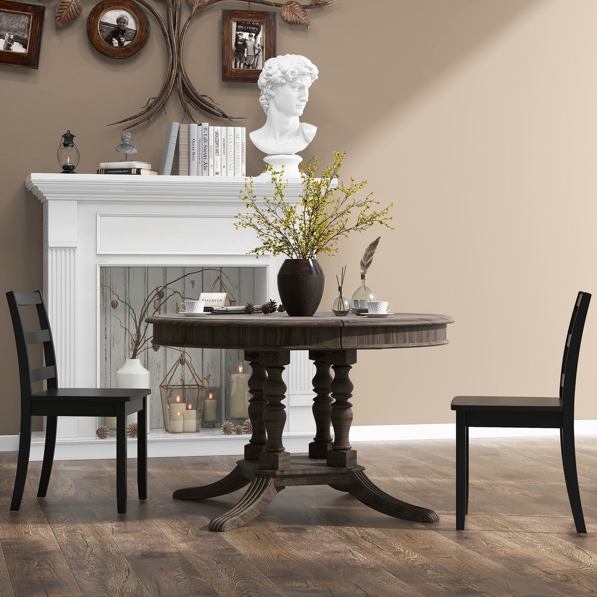 Set of 2 Wood Dining Chairs with Solid Rubber Wood Legs-Black view 2