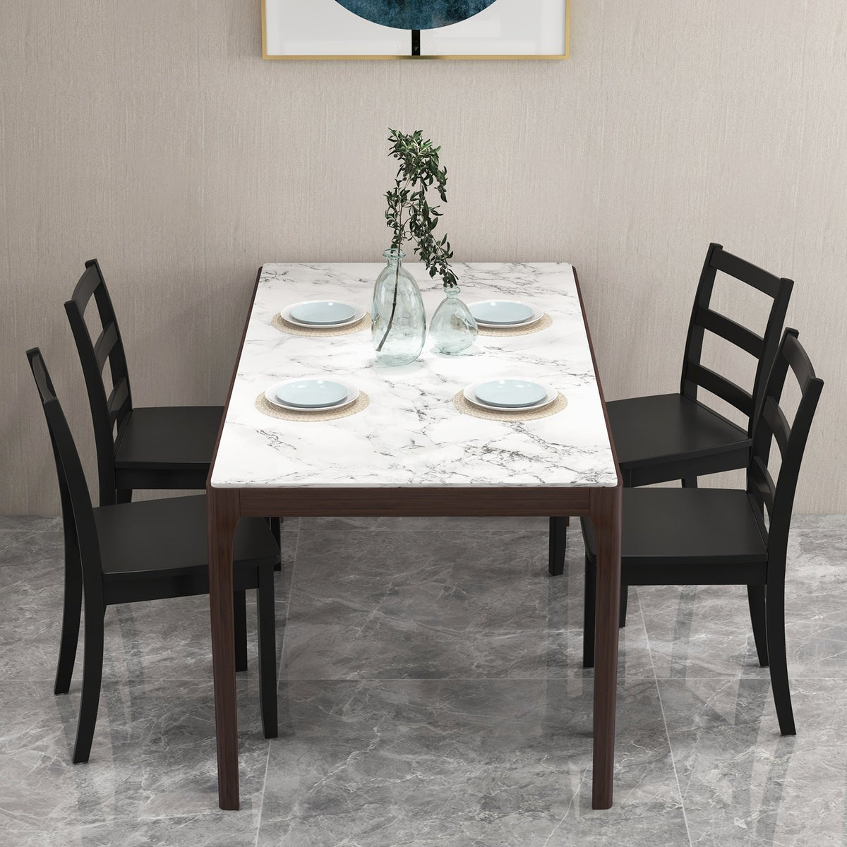 Set of 2 Wood Dining Chairs with Solid Rubber Wood Legs-Black view 3